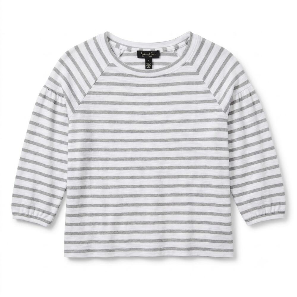JESSICA SIMPSON Suwa Lightweight Striped Sweater White Gray Womens Small